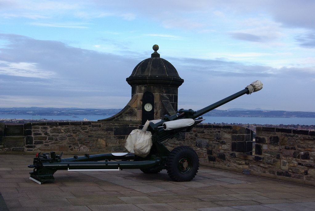 The One O'Clock Gun firing over Edinburgh